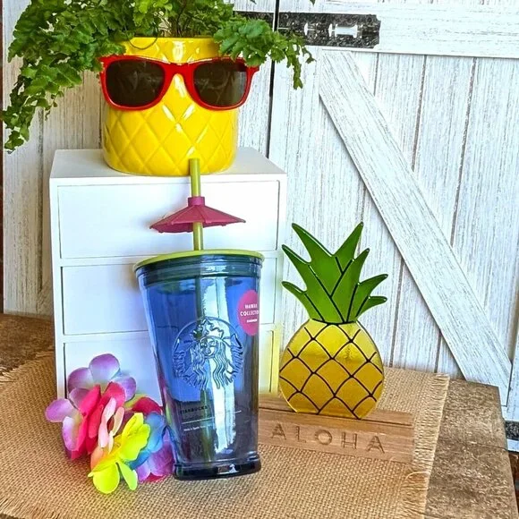 🌺 Starbucks Tumbler Hawaii Exclusive Collection Glass Cold Cup with Umbrella - Picture 1 of 8